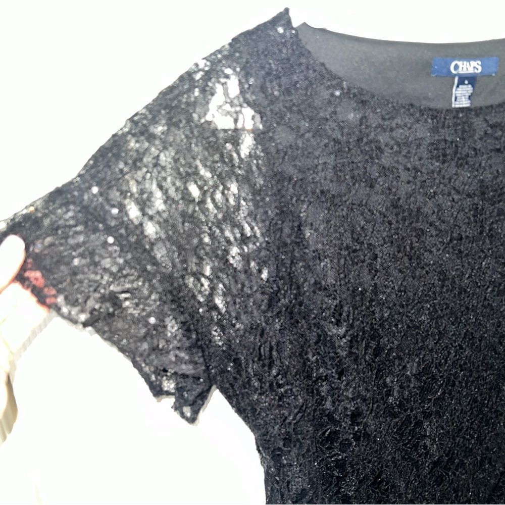 Chaps Semi Formal Black Lace and Sequin Midi dress size 4- New with tags - Picture 6 of 13